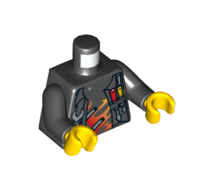 LEGO Svart Minifigur Overkropp med Veste med Tooling, Hodeskalle og Flames (973 / 76382)