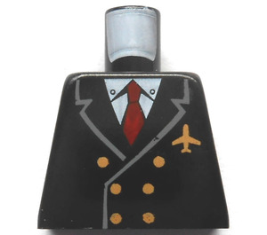 LEGO Black Minifig Torso without Arms with Jacket with Two Rows of Buttons, Airline Logo, Red Necktie (973)