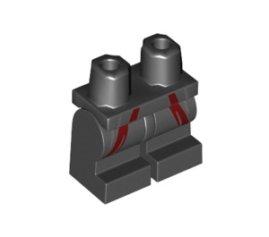 LEGO Noir Minifigure Medium Jambes avec rouge lines (37364 / 39279)