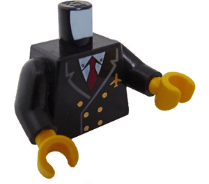 LEGO Svart Minifigur Overkropp med Jakke med To Rows av Knapper, Airline logo, Rød Necktie med Svart Armer og Gul Hender (973 / 76382)