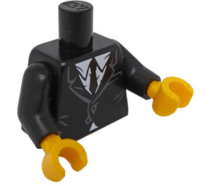 LEGO Svart Minifigur Overkropp med Drakt Jakke over Hvit Skjorte med Svart Tie og En Button (973 / 88585)