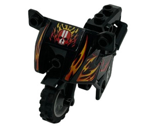LEGO Schwarz Motorrad mit Schwarz Chassis mit Flames Aufkleber (52035)