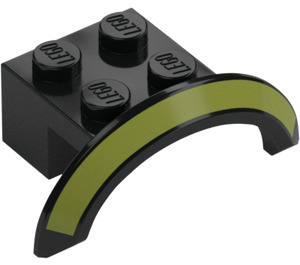 LEGO Zwart Spatbord Steen 2 x 4 x 1 met Wiel Boog met Olive Groen Line (28579)