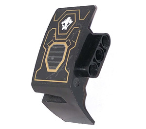 LEGO Black Mudguard Panel 3 Right with gold outline and white zombie skull Sticker (61070)