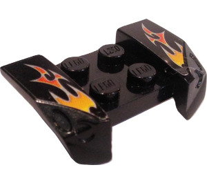 LEGO Noir Garde-boue assiette 2 x 4 avec Overhanging Headlights avec Flames Autocollant (44674)