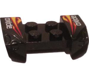 LEGO Noir Garde-boue assiette 2 x 4 avec Overhanging Headlights avec Oxide et Flames Autocollant (44674)