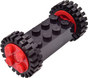 LEGO Schwarz Narrow Reifen 24 x 7 mit Ridges Inside mit Backstein 2 x 4 Räder Halter mit rot Freestyle Räder Assembly