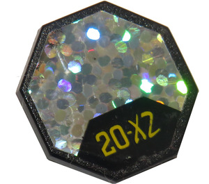 LEGO Nero Octagonal Sign con perno con '20-X2' e Glitter Adesivo (30260)