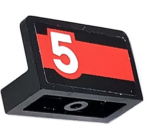 LEGO Noir Panneau 1 x 2 x 1 avec 5 sur rouge (La gauche) Autocollant avec coins carrés (4865)