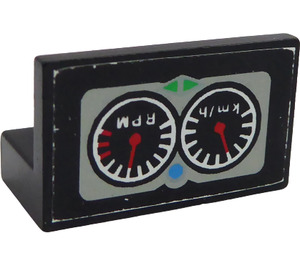LEGO Black Panel 1 x 2 x 1 with Gauges with "km/h" and "RPM" Sticker with Square Corners (4865)