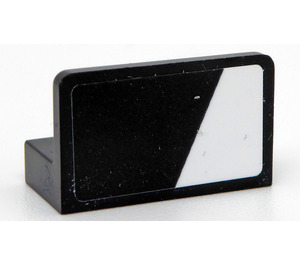 LEGO Black Panel 1 x 2 x 1 with White Triangle - Right Side Sticker with Rounded Corners (4865)