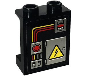 LEGO Zwart Paneel 1 x 2 x 2 met Cables, Electricity Danger Sign Sticker met zijsteunen, holle noppen (6268)