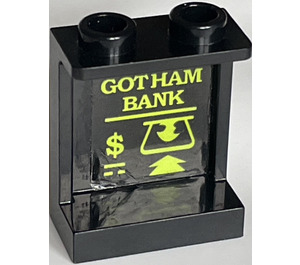 LEGO Black Panel 1 x 2 x 2 with GOTHAM BANK Sticker with Side Supports, Hollow Studs (6268)