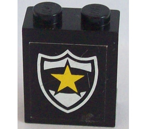 LEGO Black Panel 1 x 2 x 2 with Police Star Sticker without Side Supports, Solid Studs (4864)