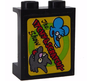 LEGO Black Panel 1 x 2 x 2 with 'The ITCHY & SCRATCHY Show' Sticker with Side Supports, Hollow Studs (6268)