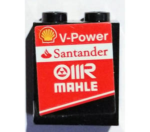 LEGO Černá Panel 1 x 2 x 2 s "V-Power Santander mahle" Samolepka s bočními podpěrami, dutými cvočky (6268)