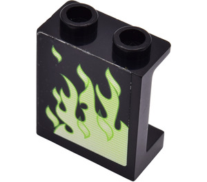 LEGO Noir Panneau 1 x 2 x 2 avec Yellowish Vert Flames (La gauche Côté) Autocollant avec supports latéraux, tenons creux (6268)