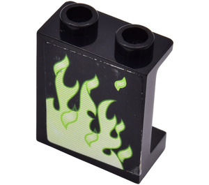 LEGO Black Panel 1 x 2 x 2 with Yellowish Green Flames (Right Side) Sticker with Side Supports, Hollow Studs (6268)