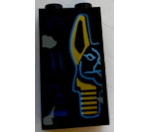 LEGO Zwart Paneel 1 x 2 x 3 met Hieroglyphs Sticker met zijsteunen - holle noppen (74968)