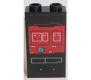 LEGO Black Panel 1 x 2 x 3 with White Flaps on Red and Black Sticker with Side Supports - Hollow Studs (74968)