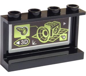 LEGO Zwart Paneel 1 x 4 x 2 met 3D Model Inside Sticker (14718)