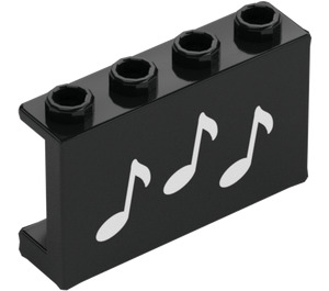 LEGO Schwarz Paneel 1 x 4 x 2 mit Weiß Musik Notes (14718)