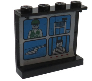 LEGO Schwarz Paneel 1 x 4 x 3 mit Vier Polizei Monitor Screens Aufkleber ohne seitliche Stützen, feste Noppen (4215)