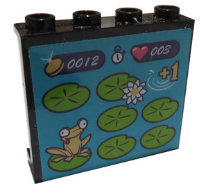 LEGO Schwarz Panel 1 x 4 x 3 mit Frosch und lily pads game Aufkleber mit Seitenstützen, Hohlbolzen (35323)