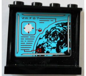 LEGO Noir Panneau 1 x 4 x 3 avec planet map sur inside Autocollant avec supports latéraux, tenons creux (35323)