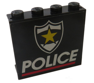 LEGO Black Panel 1 x 4 x 3 with Police, Red Line and Yellow Star Sticker without Side Supports, Solid Studs (4215)
