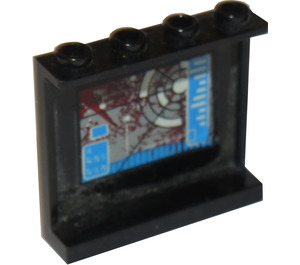 LEGO Schwarz Panel 1 x 4 x 3 mit rot Pfeil Außen und Radar Inside Aufkleber mit Seitenstützen, Hohlbolzen (35323)