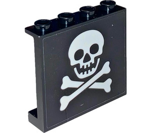 LEGO Black Panel 1 x 4 x 3 with Skull and Crossbones (Jolly Roger) Sticker with Side Supports, Hollow Studs (35323)