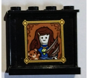 LEGO Black Panel 1 x 4 x 3 with Slashed portrait of girl Sticker with Side Supports, Hollow Studs (35323)