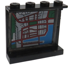 LEGO Zwart Paneel 1 x 4 x 3 met Street Map met Water Sticker zonder zijsteunen, volle noppen (4215)