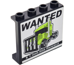 LEGO Black Panel 1 x 4 x 3 with 'WANTED', '$ 1.000.000 Reward' and Truck Sticker with Side Supports, Hollow Studs (60581)