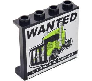 LEGO Zwart Paneel 1 x 4 x 3 met 'WANTED', '$ 1.000.000 Reward' en Truck Sticker met zijsteunen, holle noppen (60581)