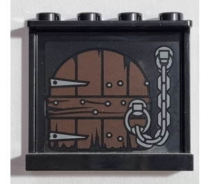 LEGO Black Panel 1 x 4 x 3 with Wooden Door and Chain Sticker with Side Supports, Hollow Studs (60581)