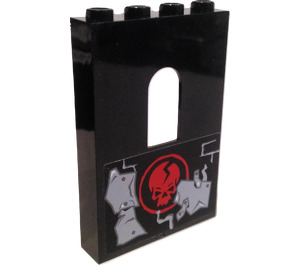 LEGO Black Panel 1 x 4 x 5 with Window with Red Skull and Three Metal Plates Sticker (60808)