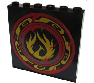 LEGO Black Panel 1 x 6 x 5 with Control Panel and Screen on Inside and Yellow Phoenix Flames on Outside Sticker (59349)