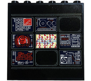LEGO Schwarz Panel 1 x 6 x 5 mit Monitors, Minifigure, Motorrad Aufkleber (59349)