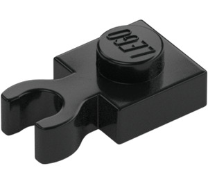 LEGO Zwart Plaat 1 x 1 met Verticaal Klem (Dikke open 'O'-clip) (44860 / 60897)