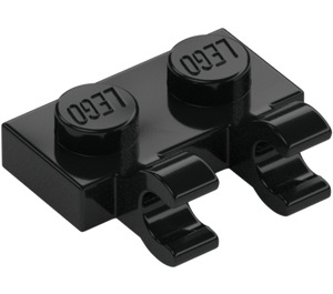 LEGO Black Plate 1 x 2 with Horizontal Clips (flat fronted clips) (60470)