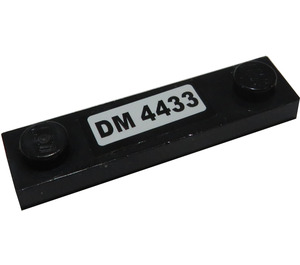 LEGO Black Plate 1 x 4 with Two Studs with 'DM 4433' Sticker without Groove (92593)