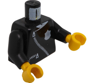 LEGO Sort Politi Torso med hvid Zipper og Badge med Sort Arme og Gul Hænder (973)