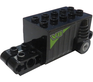 LEGO Svart Pullback Motor 4 x 8 x 2.33 med Lime 'V8' Mönster på Both Sidor Klistermärke (47715)