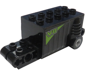 LEGO Black Pullback Motor 4 x 8 x 2.33 with Lime 'V8' Pattern on Both Sides Sticker (47715)