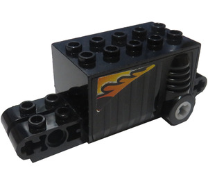 LEGO Noir Pullback Motor 4 x 8 x 2.33 avec Orange, blanc et Noir Flamme (Both Sides) Autocollant (47715)