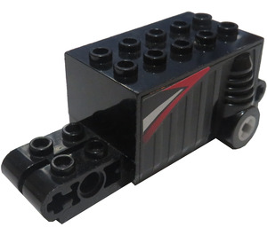 LEGO Черно Pullback Motor 4 x 8 x 2.33 с червен, Бяло и Черно Раета Стикер (47715)