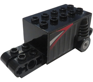 LEGO Black Pullback Motor 4 x 8 x 2.33 with Red, White and Black Stripes Sticker (47715)