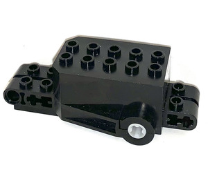 LEGO Noir Pullback Motor 9 x 4 x 2 1/3 avec base noire, trous d'axe blancs et goujons sur la surface supérieure avant (32283)